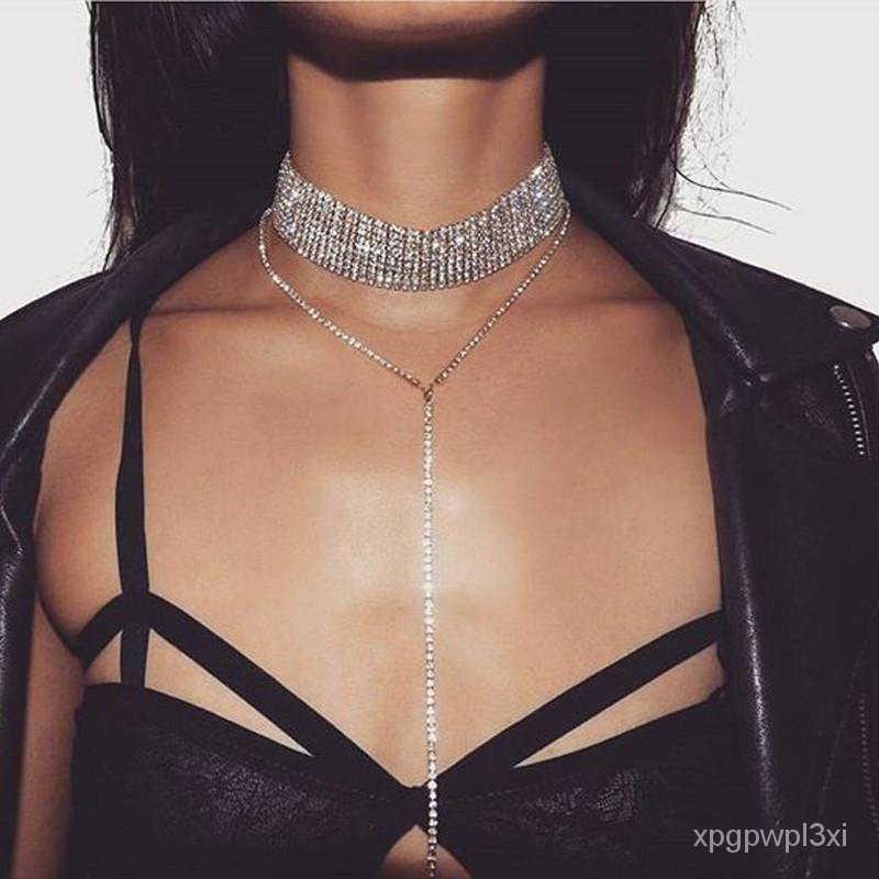 Women Chunky Statement Bib Pendant Necklace Chain Charm Jewelry Crystal Choker 
