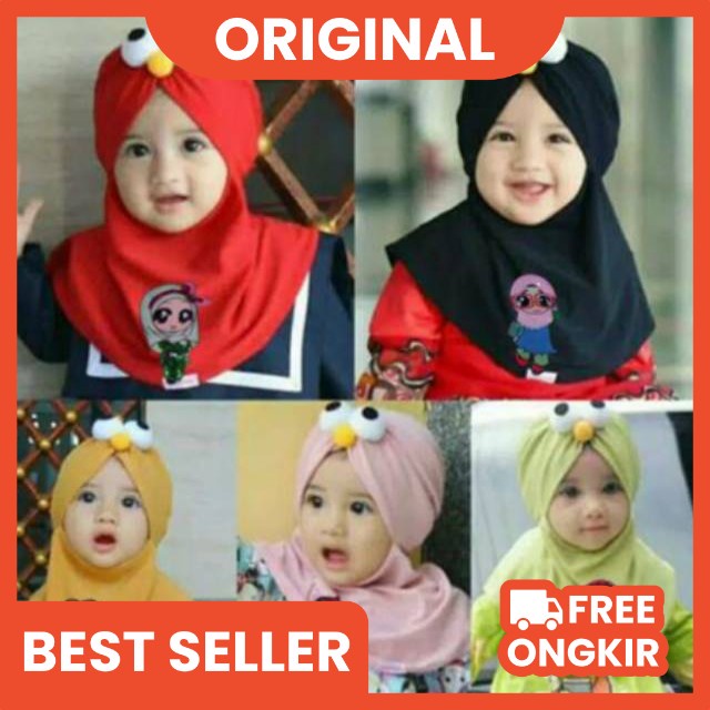 JILBAB ANAK BAYI 0-2 TAHUN LOL LED MUSIK ELMO / HIJAB ANAK BAYI KARAKTER LUCU ELMO