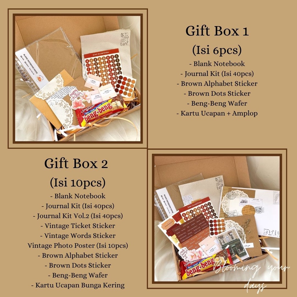 Bloomingyourdays Gift Box Jurnal Kit Vintage Retro Classic ( Bujo Kit Vintage ) Jurnal Kit Journaling Hampers Kado ulang tahun natal lebaran-1