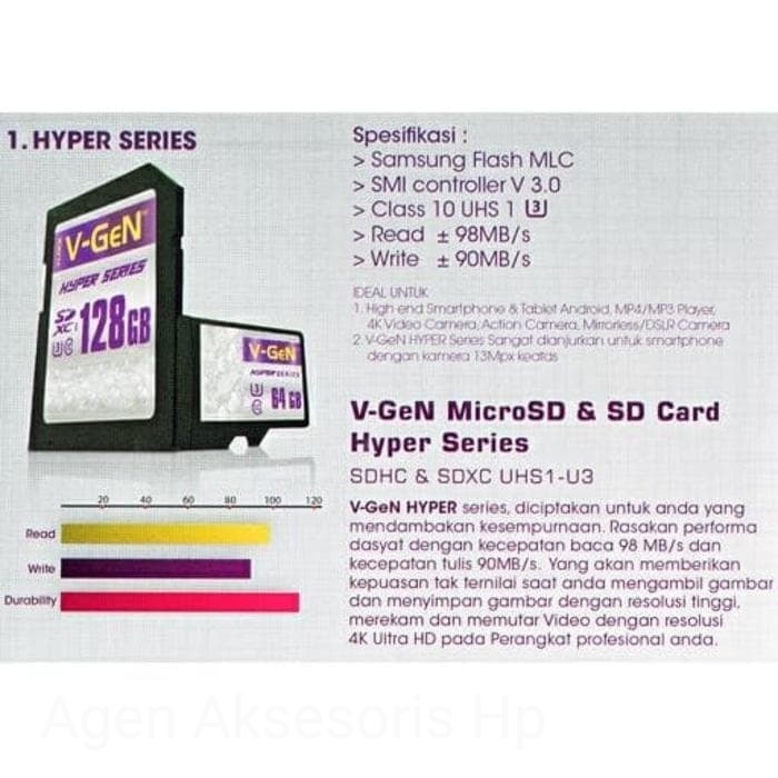 Memory Card V-GEN 16GB 32GB 64GB 128GB HYPER Series Micro SD Card 98MBpS mSD Class 10