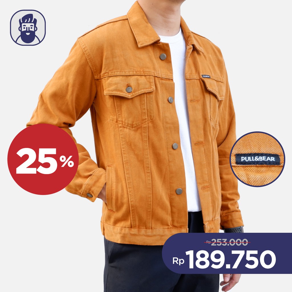 Jaket / Trucker Denim Jeans Pria Coklat Pull&Bear