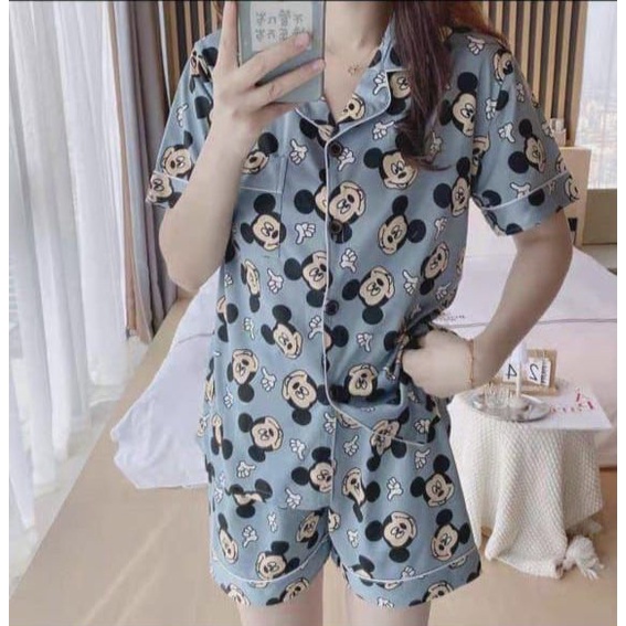 baju tidur import / hotpans dewasa / pakaian tidur / daster /piyama kerah kancing celana pendek