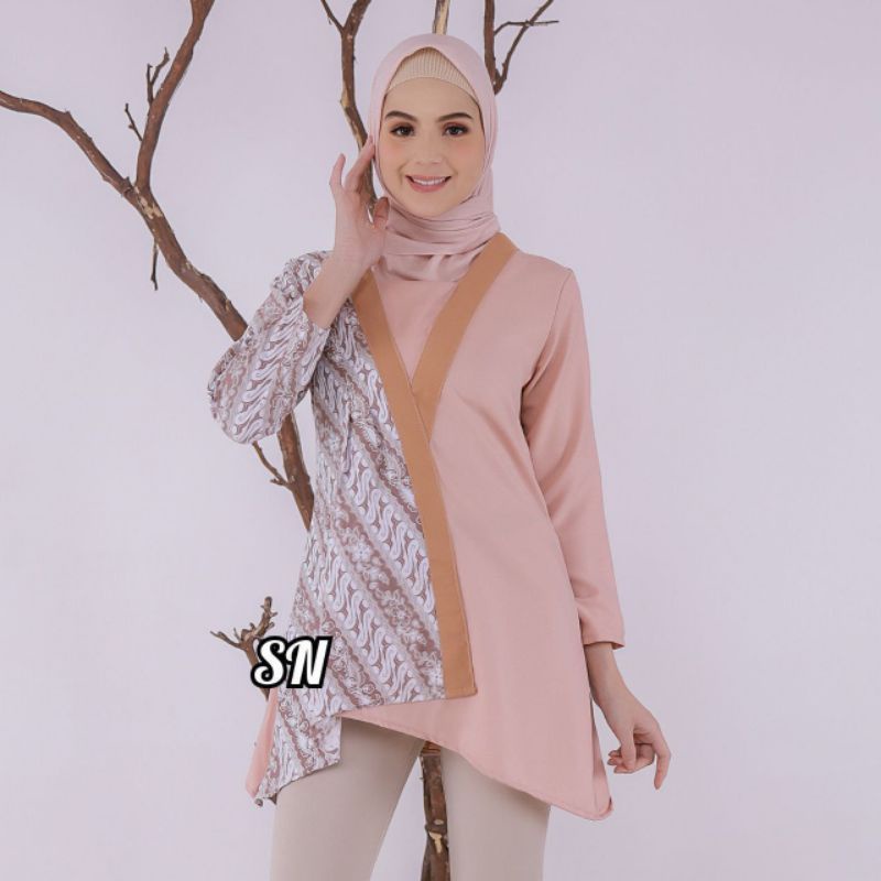 tey-17 Batik wanita ASJ SA HRB026 Kenongo Kemeja Tosca Pendek-Airani sn