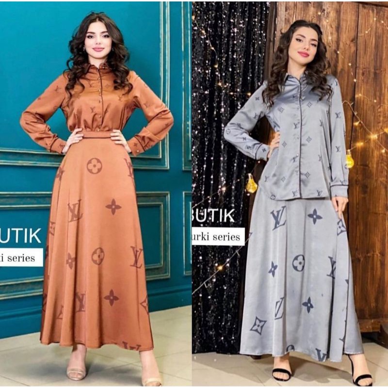 Unaleana - Setelan rok satin silk Premium