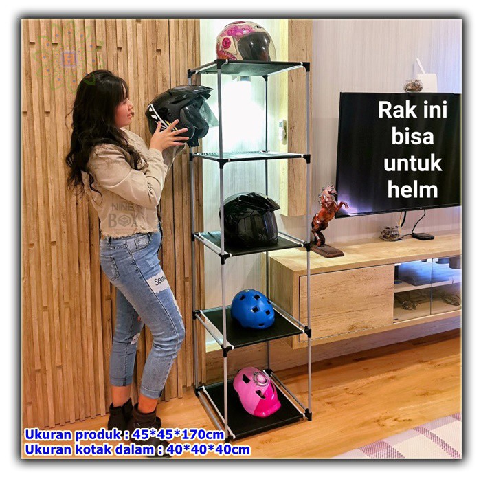 TK 064  RAK TAS/ LEMARI/RAK HELM/ RAK PAJANGAN/RAK BESI 5 SUSUN /LEMARI PORTABLE/ TEMPAT KOLEKSI, RA