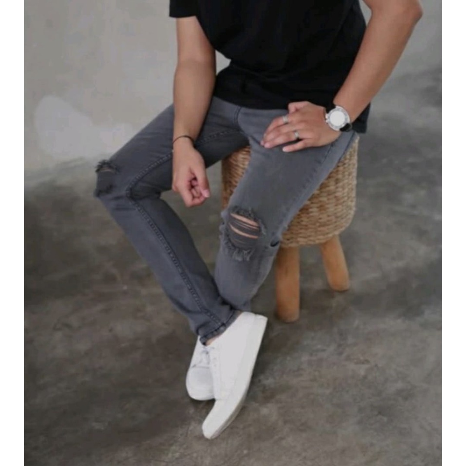 celana jeans denim panjang strecth sobek cakar kucing pria model terbaru bisa COD