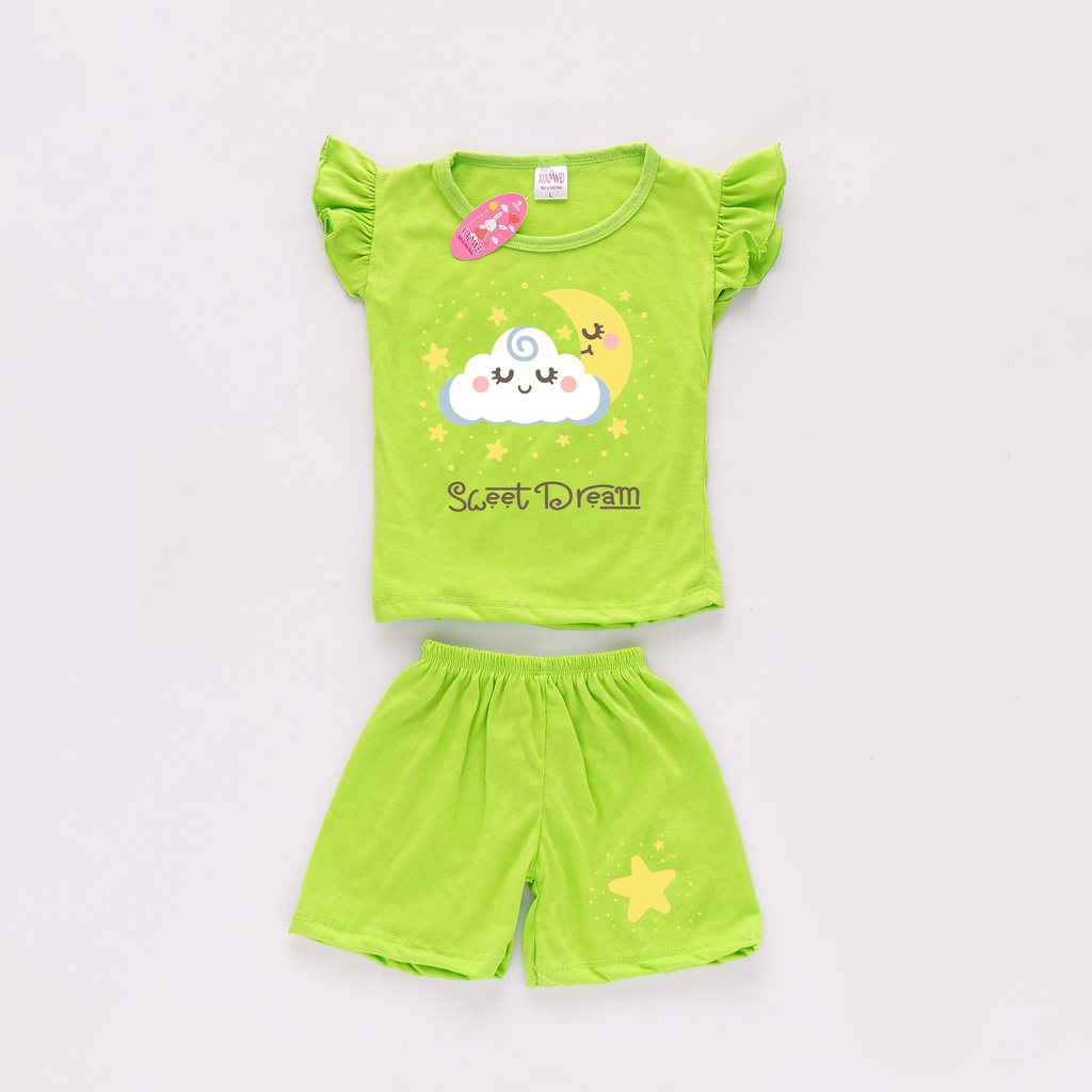 ( ISI 4 SETEL)  Setelan Anak Perempuan Ruffle Sweet Dreams/ Setelan Bayi Perempuan / Baju Anak anak perempuan / Baju Bayi 0 6 bulan/ Baju Anak Perempuan/ Pakaian Anak Bayi Perempuan 0 - 4 Tahun