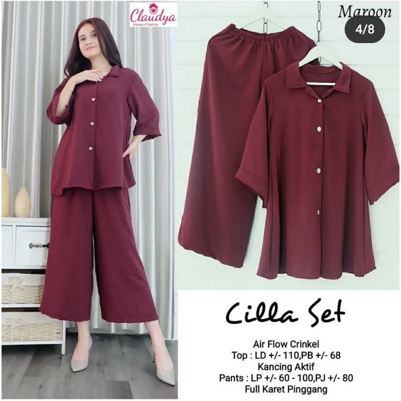 cilla set crinkle setelan kemeja wanita