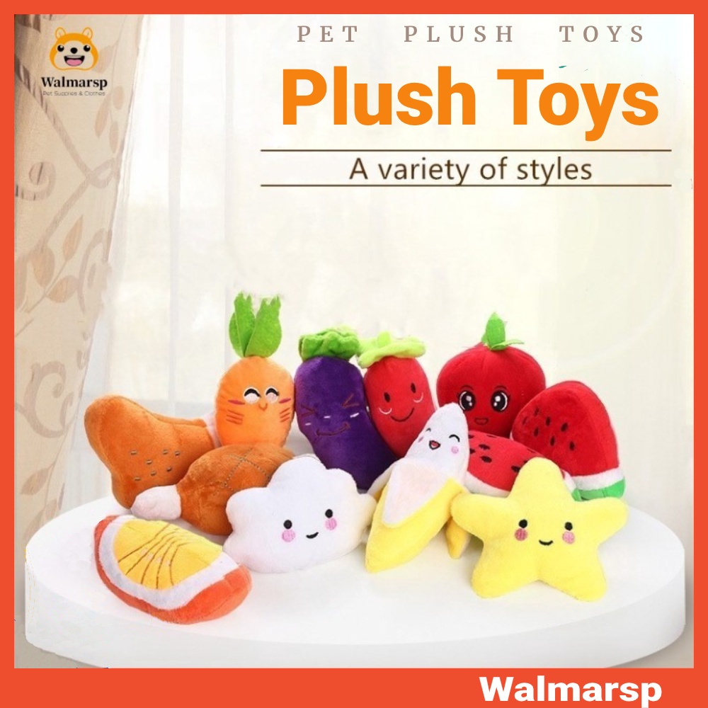 Walmarsp Mainan Gigit Anjing Peliharaan Bentuk Buahsayuran Bahan Plush Dengan Suara Mencicit