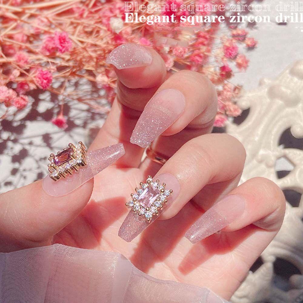 Mxbeauty Persegi Panjang Kuku Berlian Imitasi Mewah DIY 3D Kuku Pesona Manicure Nail Art Ornamen Zirkon Kristal Perhiasan Kuku