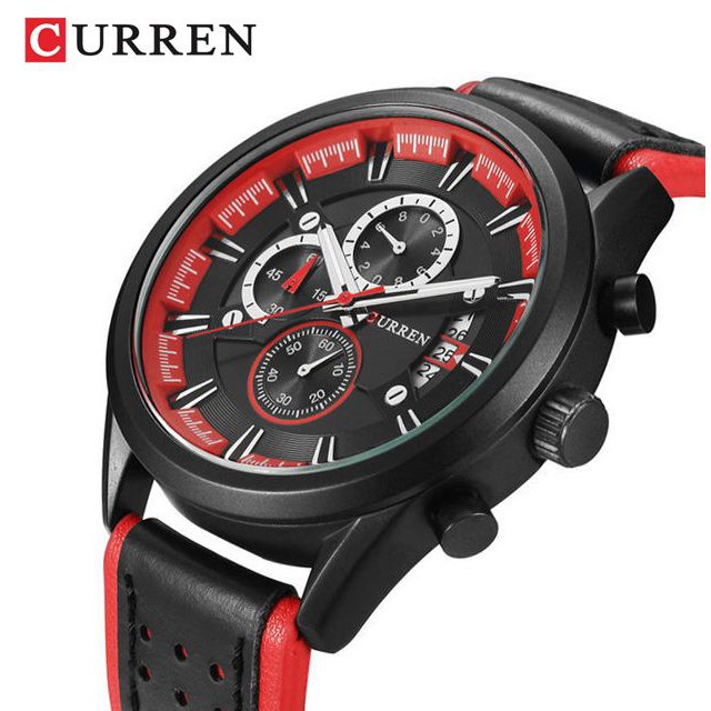 CURREN 8290 Jam Tangan Pria Analog Tali Kulit Chronograph Aktif WATCHKITE WKOS