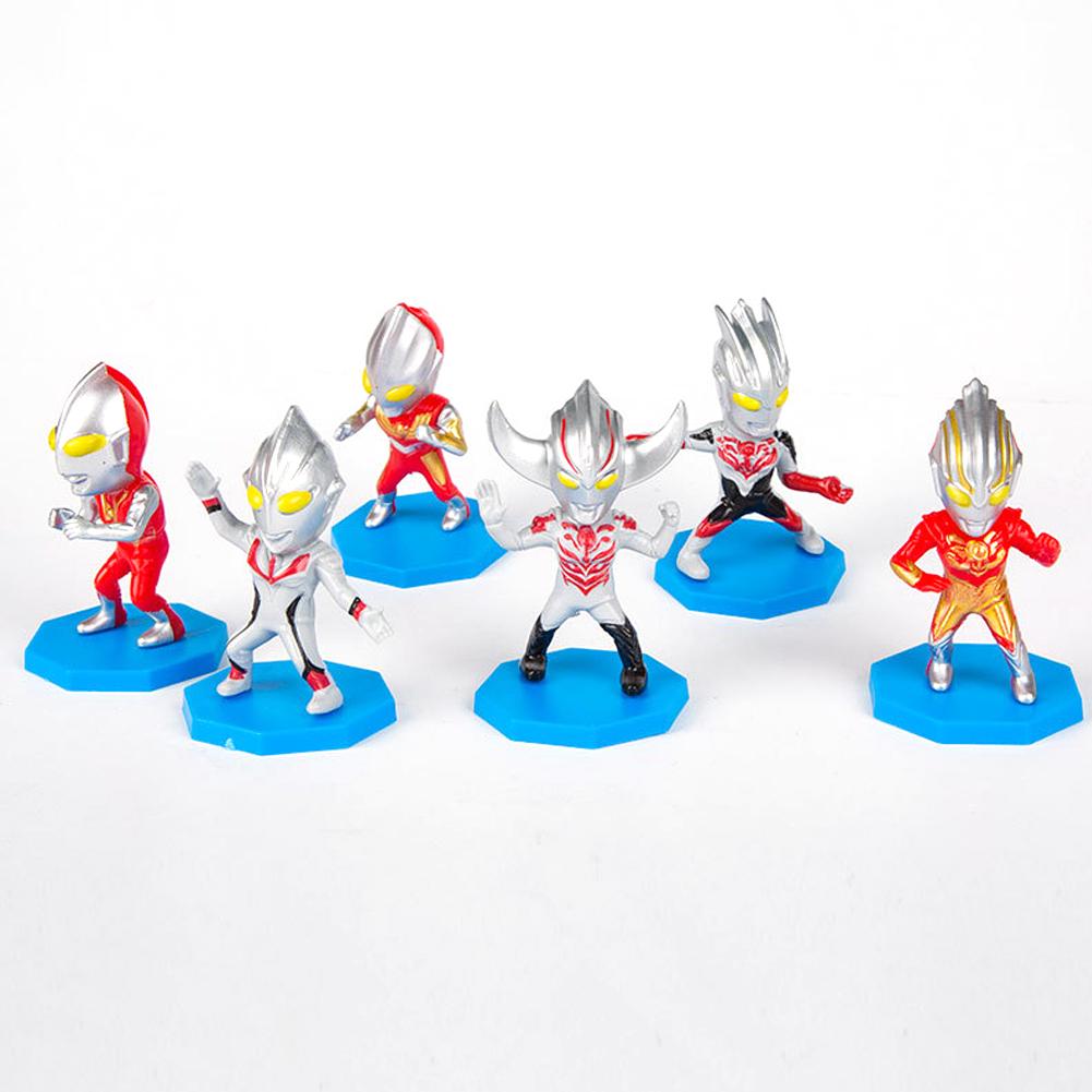 (Tk) 6pcs / Set Mainan Action Figure Ultraman Dengan Base Untuk Dekorasi Kue Ulang Tahun