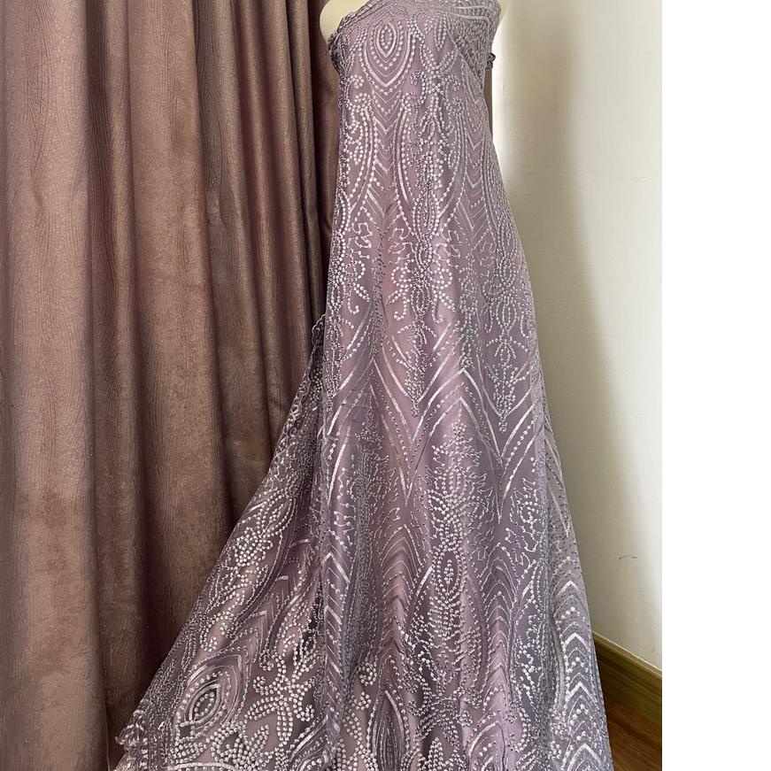 ⚡️ Kain Brukat Brokat Tile Bordir Mewah Elisaab Exclusive Warna Ungu Taro grosir