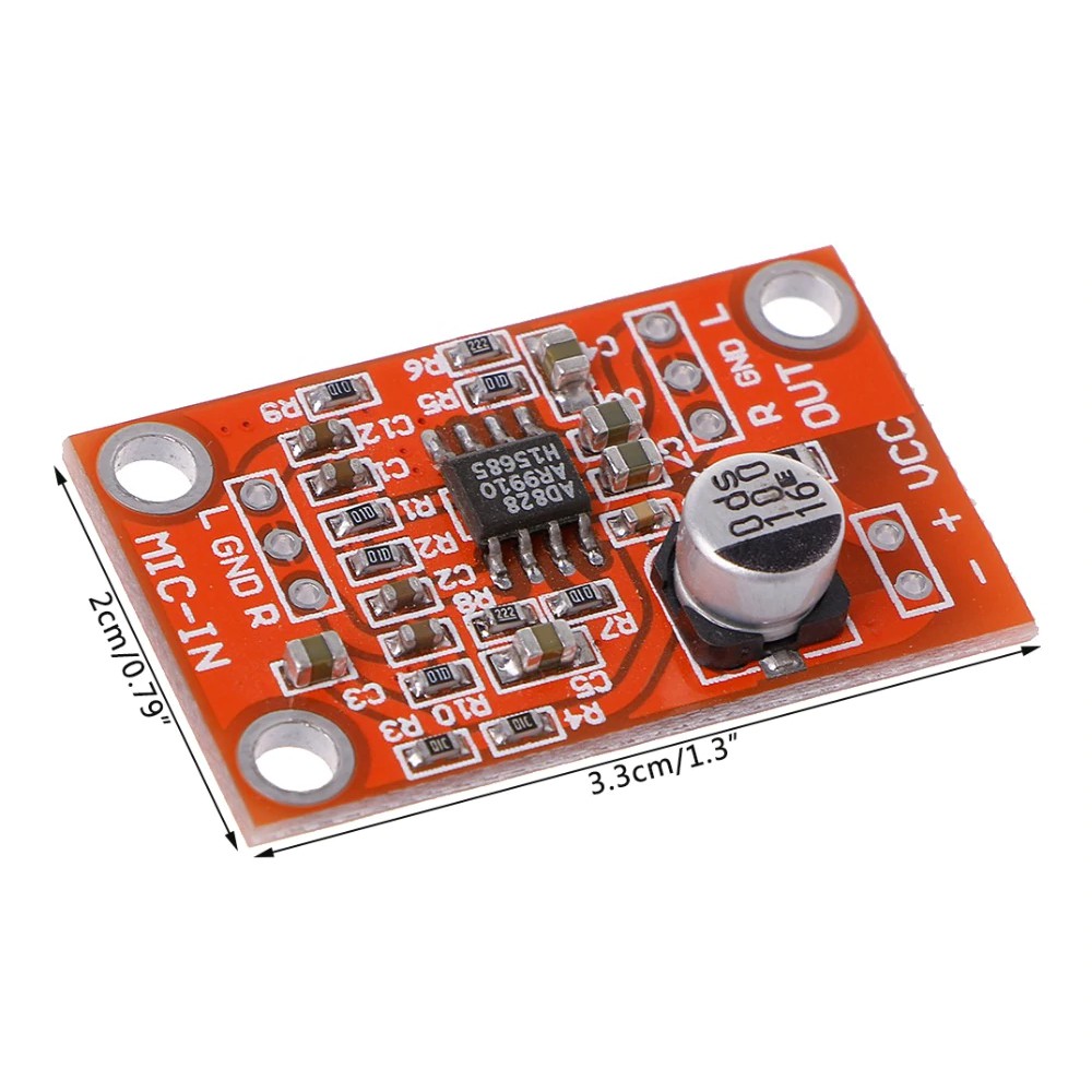 New AD828 Stereo Dynamic Microphone Preamplifier Board MIC Preamp Module DC 3.8V-15V