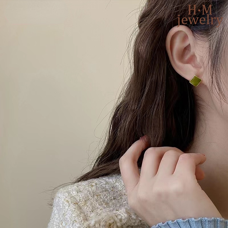 Anting Tusuk Sterling Silver 925 Simple Warna Hijau Untuk Wanita