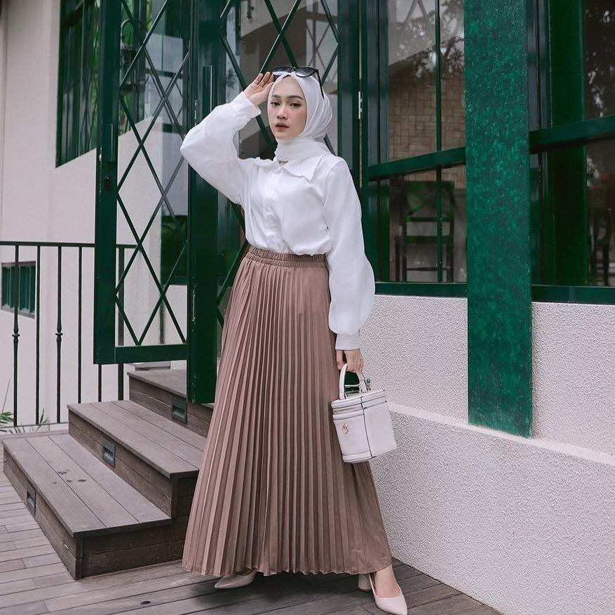 [KODE PRODUK 7W87554] Ootd Rok Plisket Panjang Premium Payung Jumbo warna Hitam Putih Hijau botol Ar
