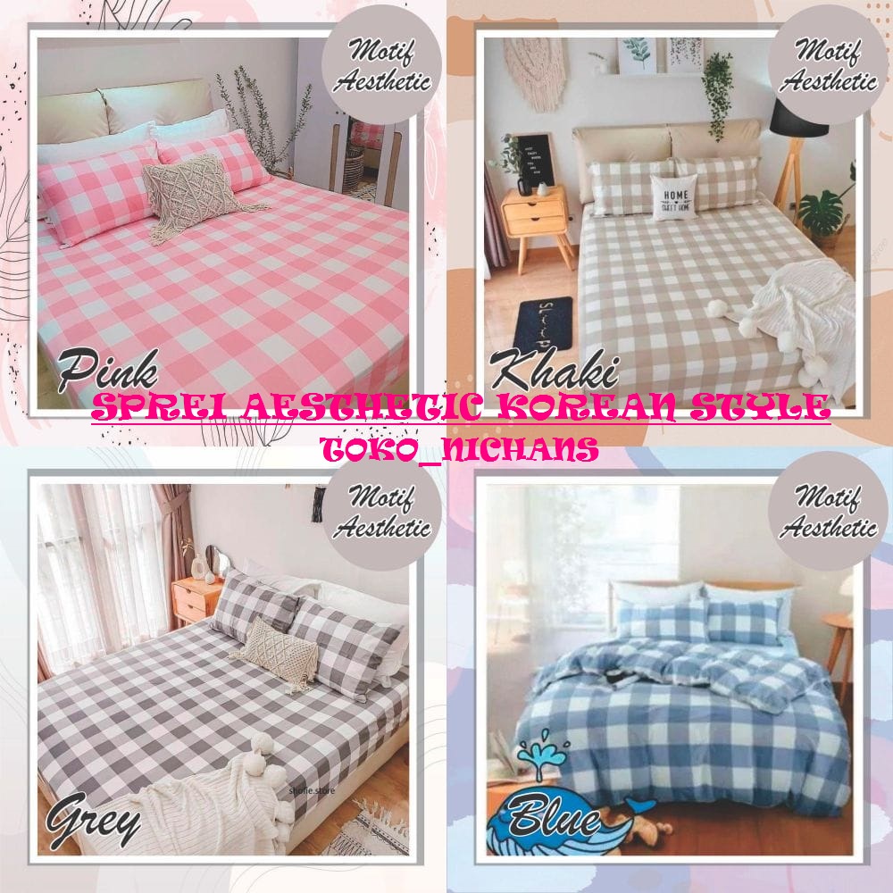 Jual Sprei Aesthetic Korea Style Motif Emily Kotak Kotak Uk 120x200 And 180x200 Sprei Aesthetic 6508