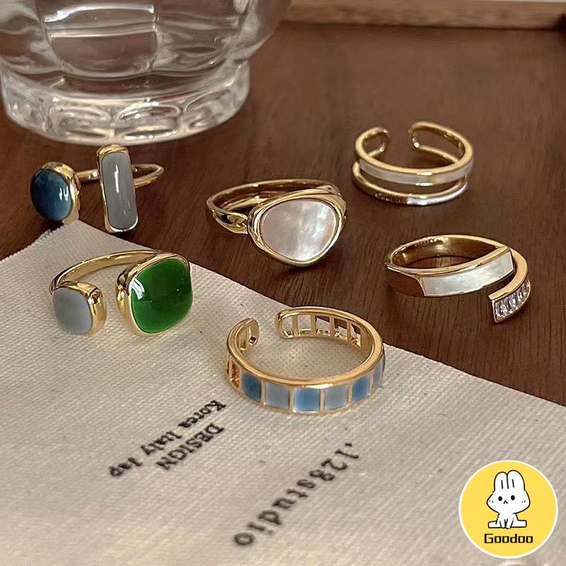 Cincin Jessenia Ring Adjustable Cincin Fashion Trend Baru Cincin unik Bentuk Geometri Bahan Alloy Hias Berlian Imitasi Untuk Wanita korea-Doo