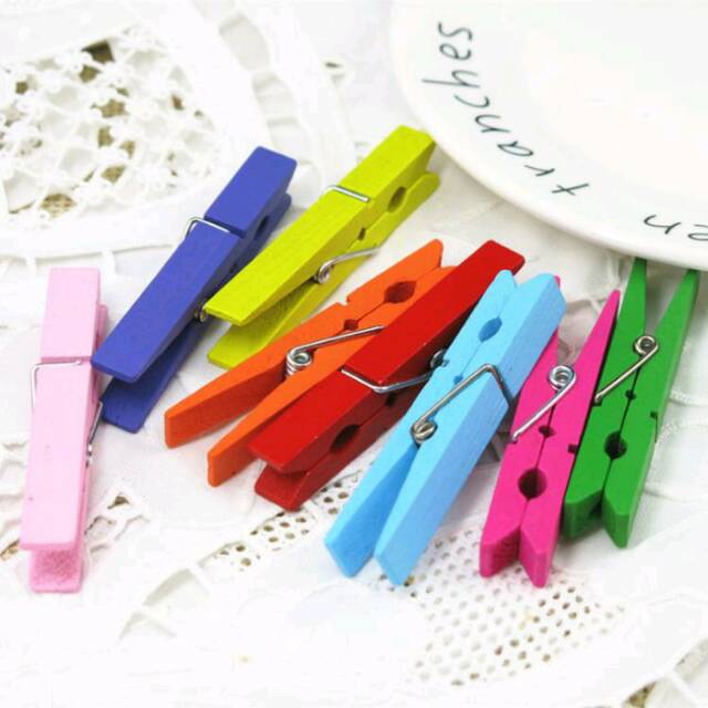 20pcs wooden clip polaroid jepitan kayu warna warni murah