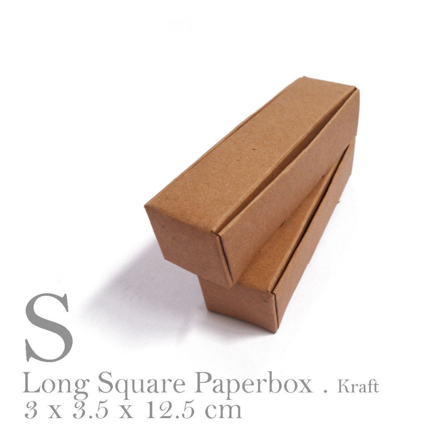 

kardus dus box long paperbox square small size brown kraft kotak kemasan packaging hampers ukuran 3x3.5x12.5cm