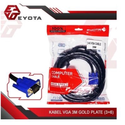 Cable vga eyota 3 meter gold m-m 1080p FHD for pc laptop - Kabel d-sub 15 pin 3m Full HD for tv monitor projector