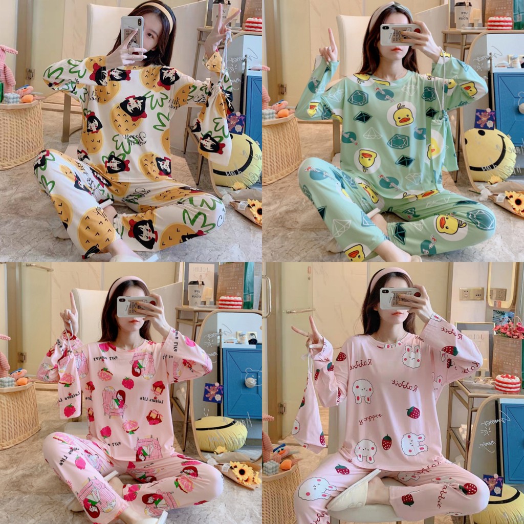 Piyama Wanita Korea Motif Animasi Lucu | Shopee Indonesia