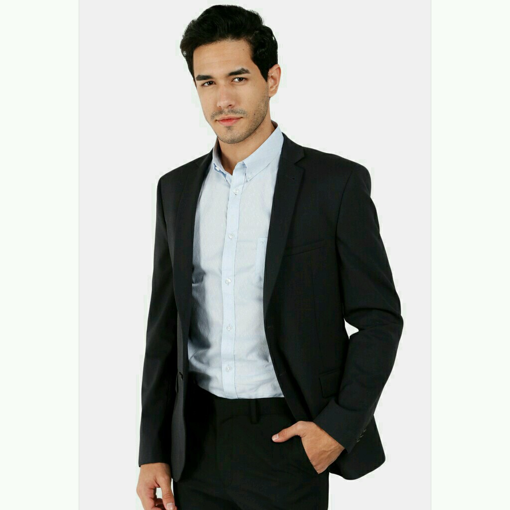 BLAZER COWOK HITAM NEW CHRIS SLIMFIT BAHAN HIGH TWIST - BLAZER NIKAH WISUDA