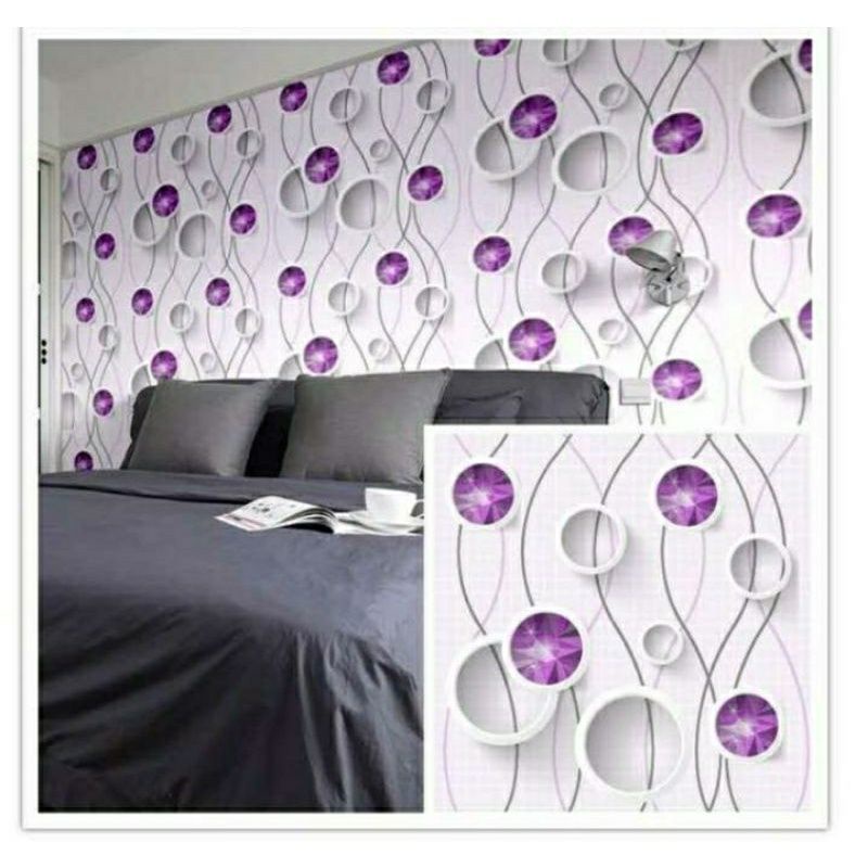 WALLPAPER STIKER MOTIF POLKADOT KRISTAL UNGU