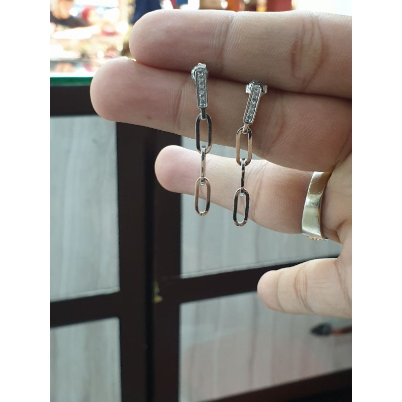 anting/giwang emas putih model panjang holo