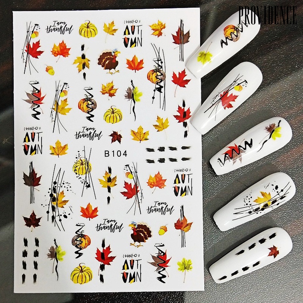 12pcs / Set Stiker Kuku Motif Daun Maple Warna-Warni Untuk Wanita