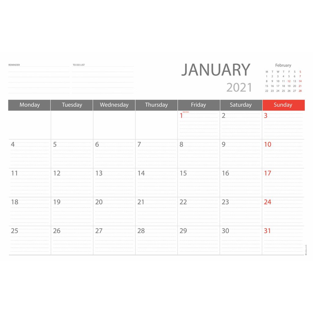 

Monthly Planner 2021 / Kalendar 2021 ukuran 32 x 48 cm