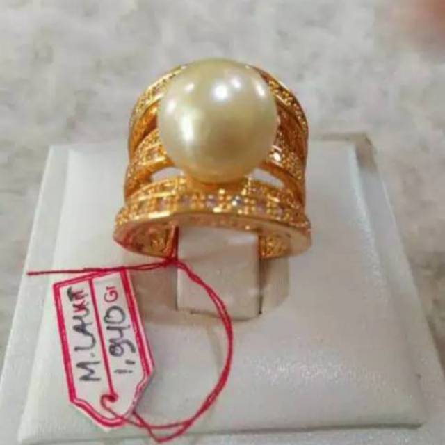 Cincin emas 22 karat mutiara air laut lombok asli