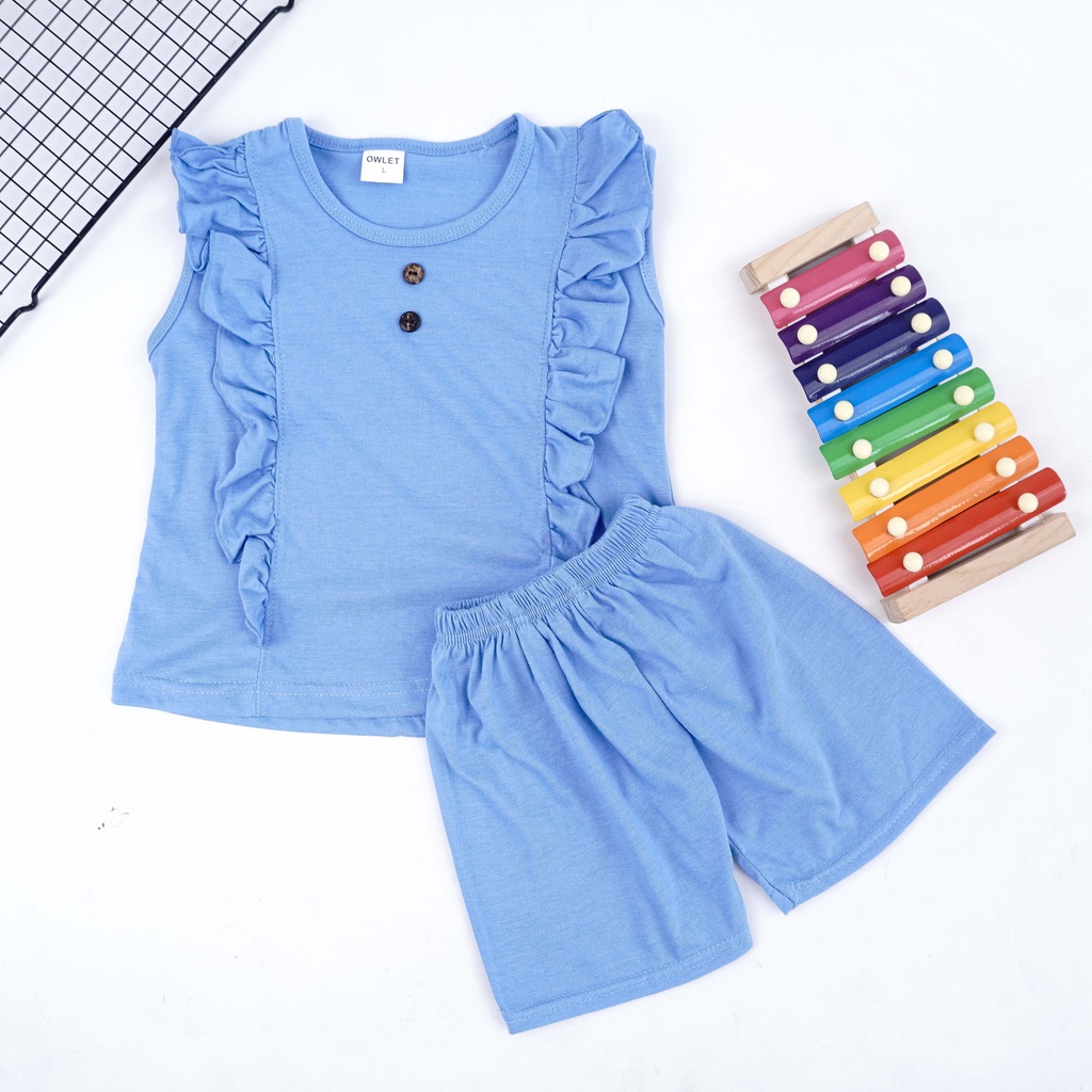 VS - SET IVE KANCING ANAK PEREMPUAN RUFFLE | SETELAN BAJU ANAK LENGAN BUNTUNG CELANA PENDEK 1-5 THN