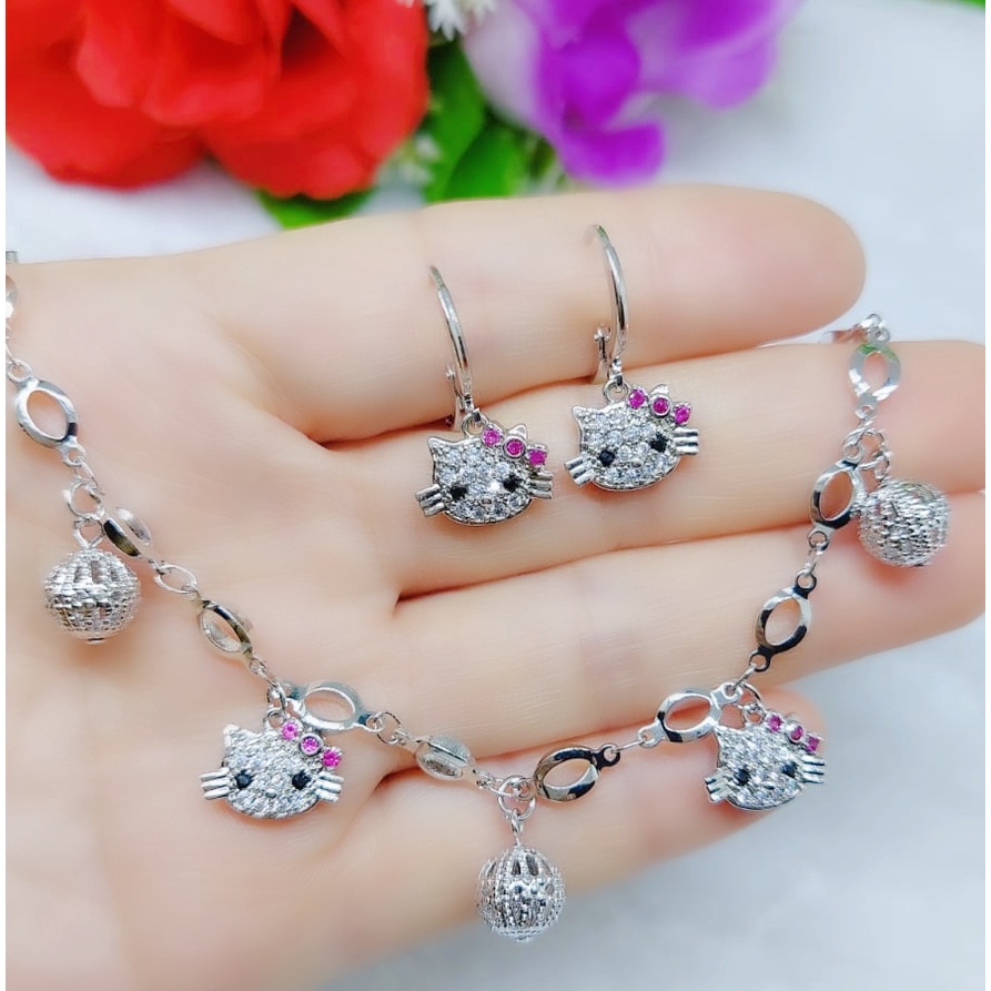 Set Gelang Kitty permata lapis emas fashion jewellery