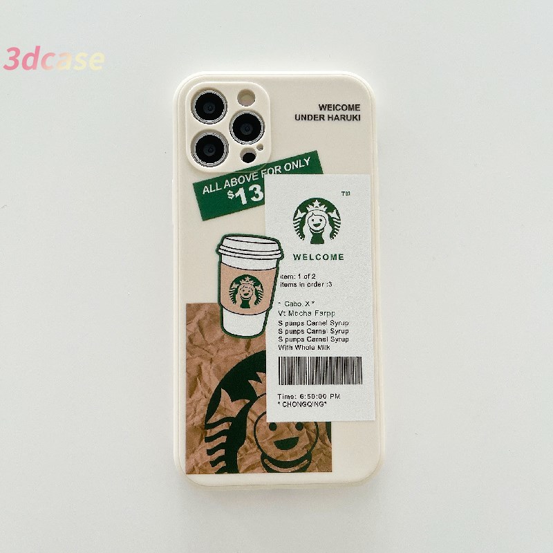 Case Compatible For IPhone 11 12 13 PRO MAX 13 mini 6 7 6S 8 Plus X XR XSMAX Se 2020 6SPlus 7Plus 6Plus 8Plus XS A16 A15 A7 A5S Y20 Y12 Motif Starbucks Straight Cube Silicone Soft TPU Case