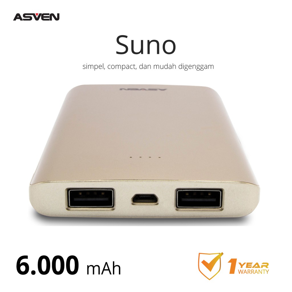 ASVEN POWERBANK SUNO SERIES 6.000mAh GOLD & BLUE