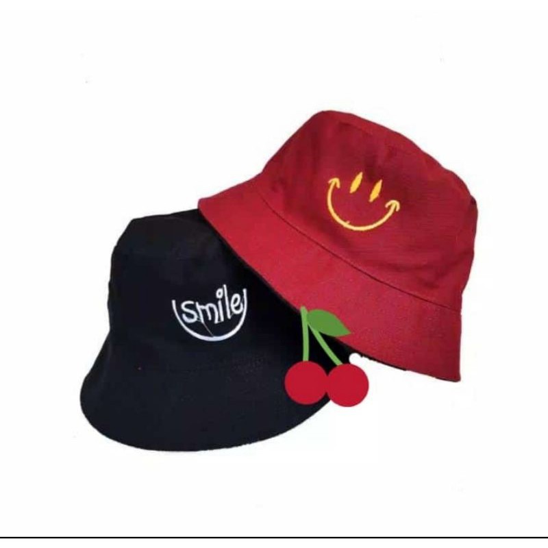 Topi Bucket Hat Smile Bolak Balik Dua sisi Termurah Pria Wanita