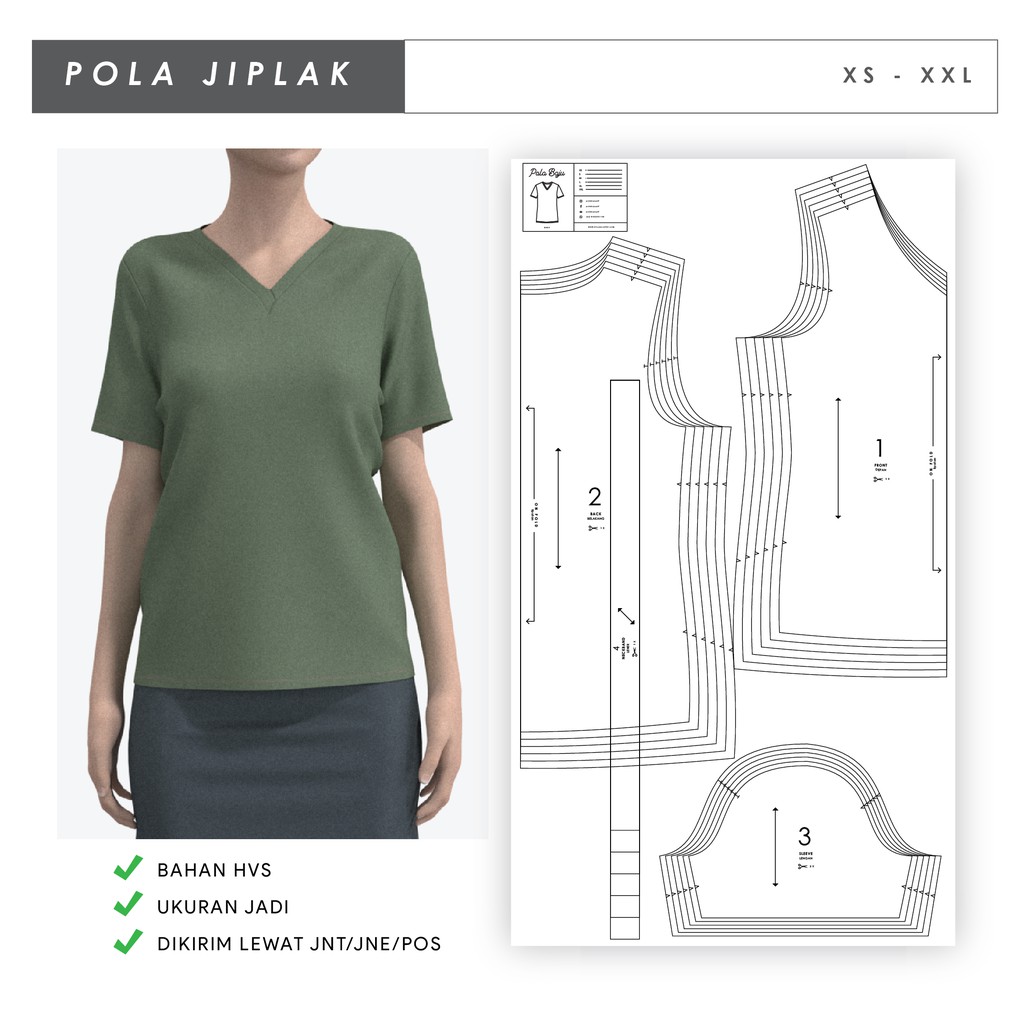 Pola Jiplak - Kaos Vneck Wanita