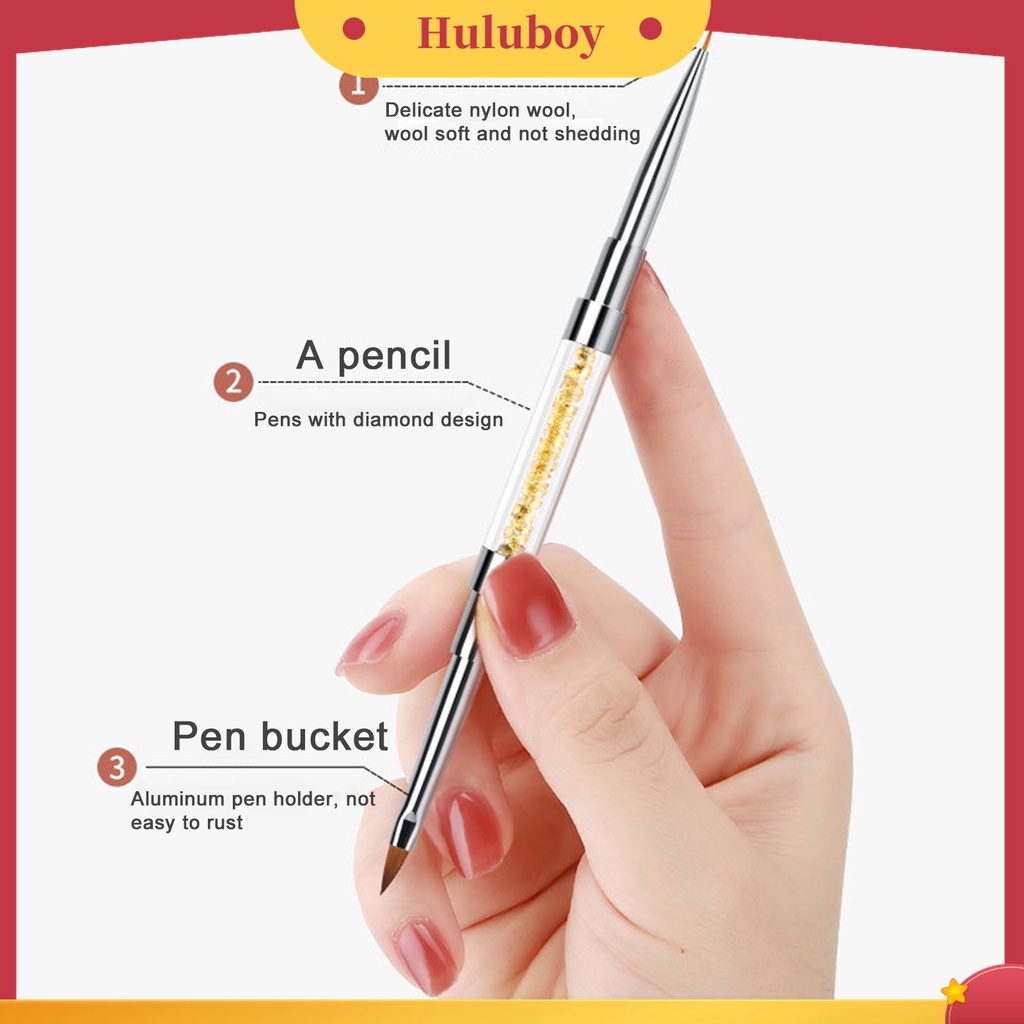 Huluboy Huluboy♡ Holder Pen Nail Art Kepala Ganda Aksen Berlian Imitasi Untuk Wanita