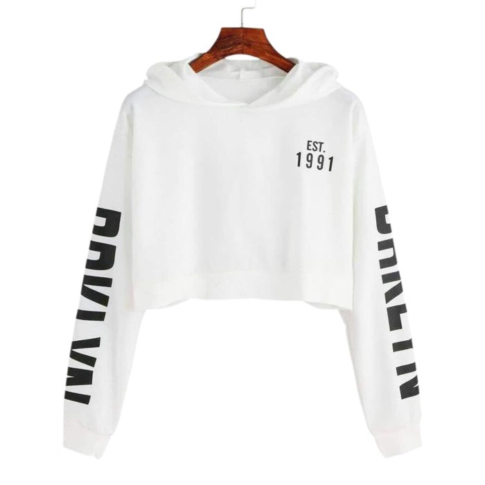 [RESTOCK] Sweater Hoodie Crop Wanita BROOKLYN - Putih