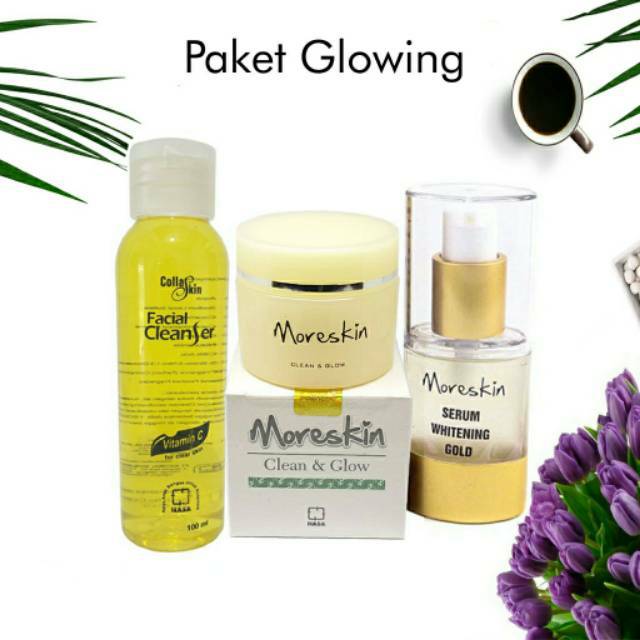 PAKET GLOWING Pemutih Wajah Alami Original Nasa moreskin clean and glow cofc serum whitening gold