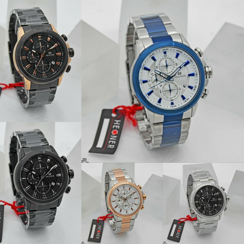 Jam Tangan Pria Analog Hegner 5011-3M Chrono Aktif Original Stainless Steel