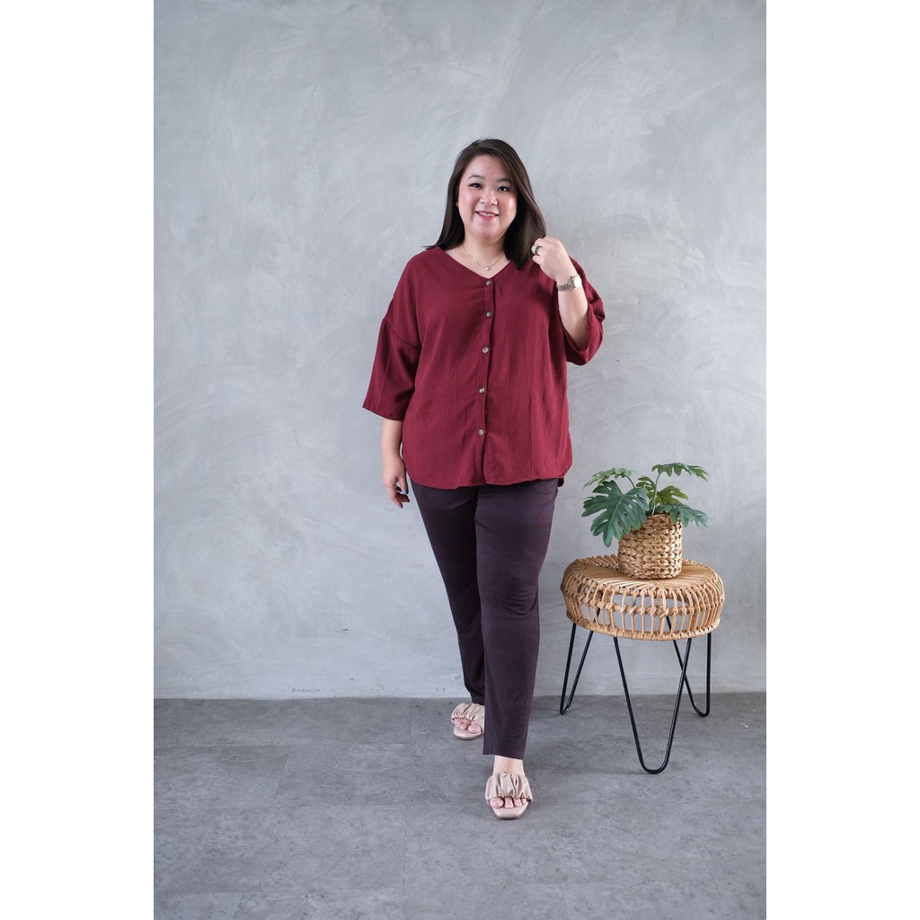 1759 HARU ATASAN JUMBO 3XL - 4XL BIGSIZE XXXL - XXXXL BLOUSE WANITA LD 132 - 140 BLUS BIG SIZE MURAH-MAROON