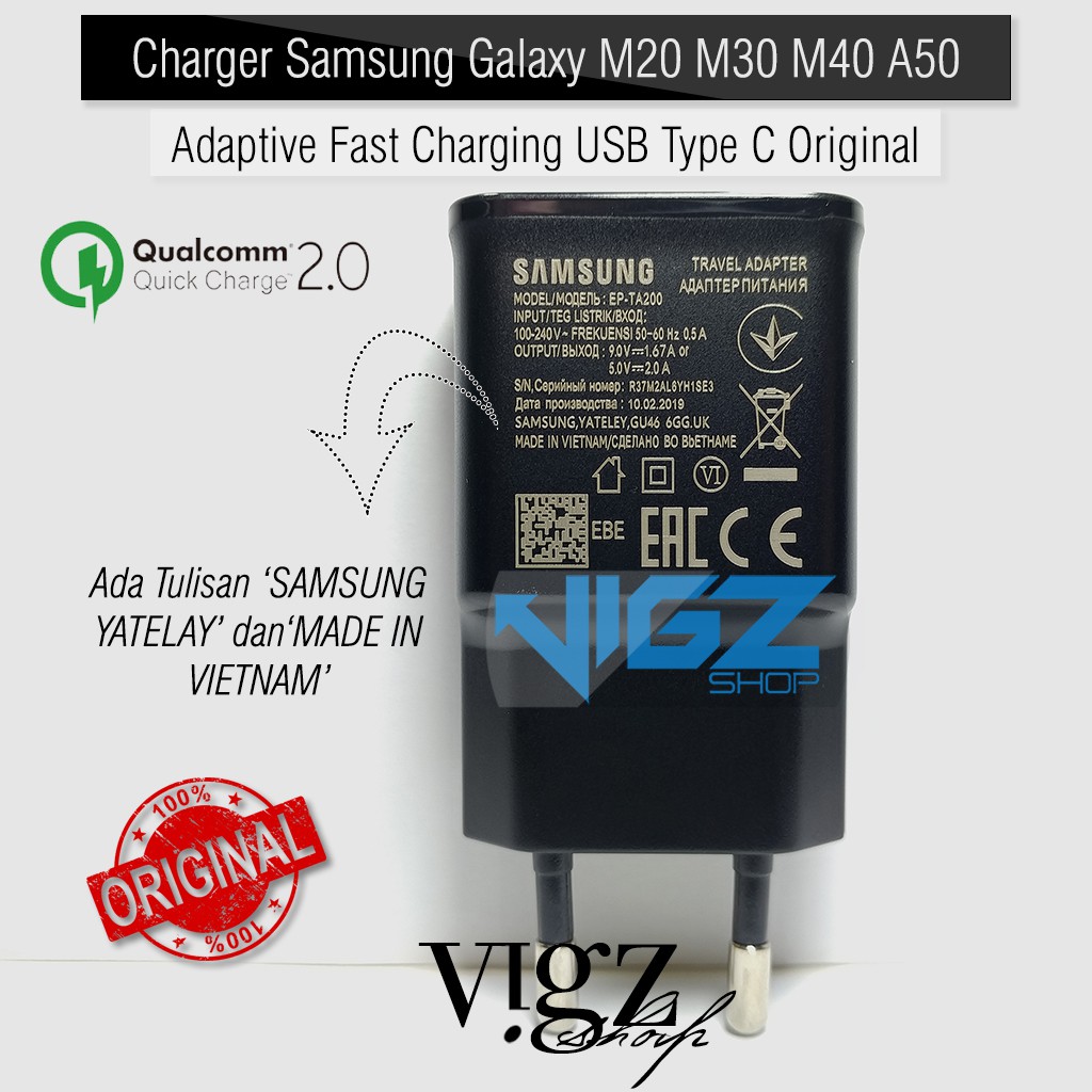 Charger Samsung Galaxy A11 M20 M30 M40 A50 A20 A20s Adaptive Fast Charging USB Type C Original 100%