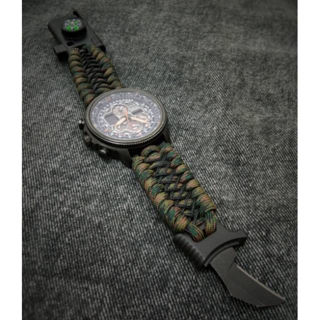 TALI JAM PARACORD + PISAU + PEMATIK API + KOMPAS + PLUIT