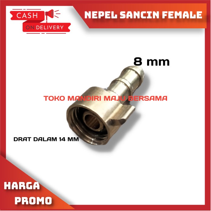 NEPEL SANCIN DRAT DALAM 14MM X 8MM / NEPEL SANCIN CEWE 1/4 FEMALE