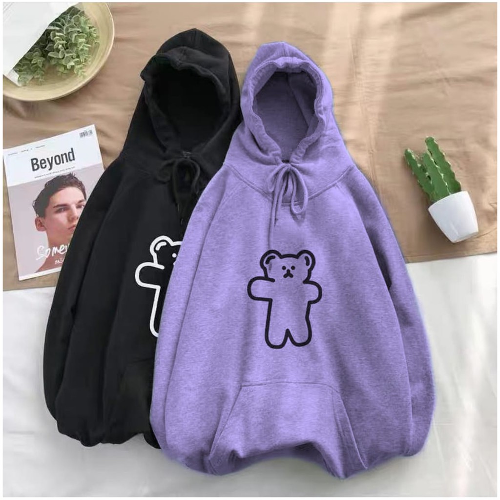 Hoodie Sweat Bear | New Model Jumper | Pakaian Wanita | Bordir | Bahan Fleece | Allsize