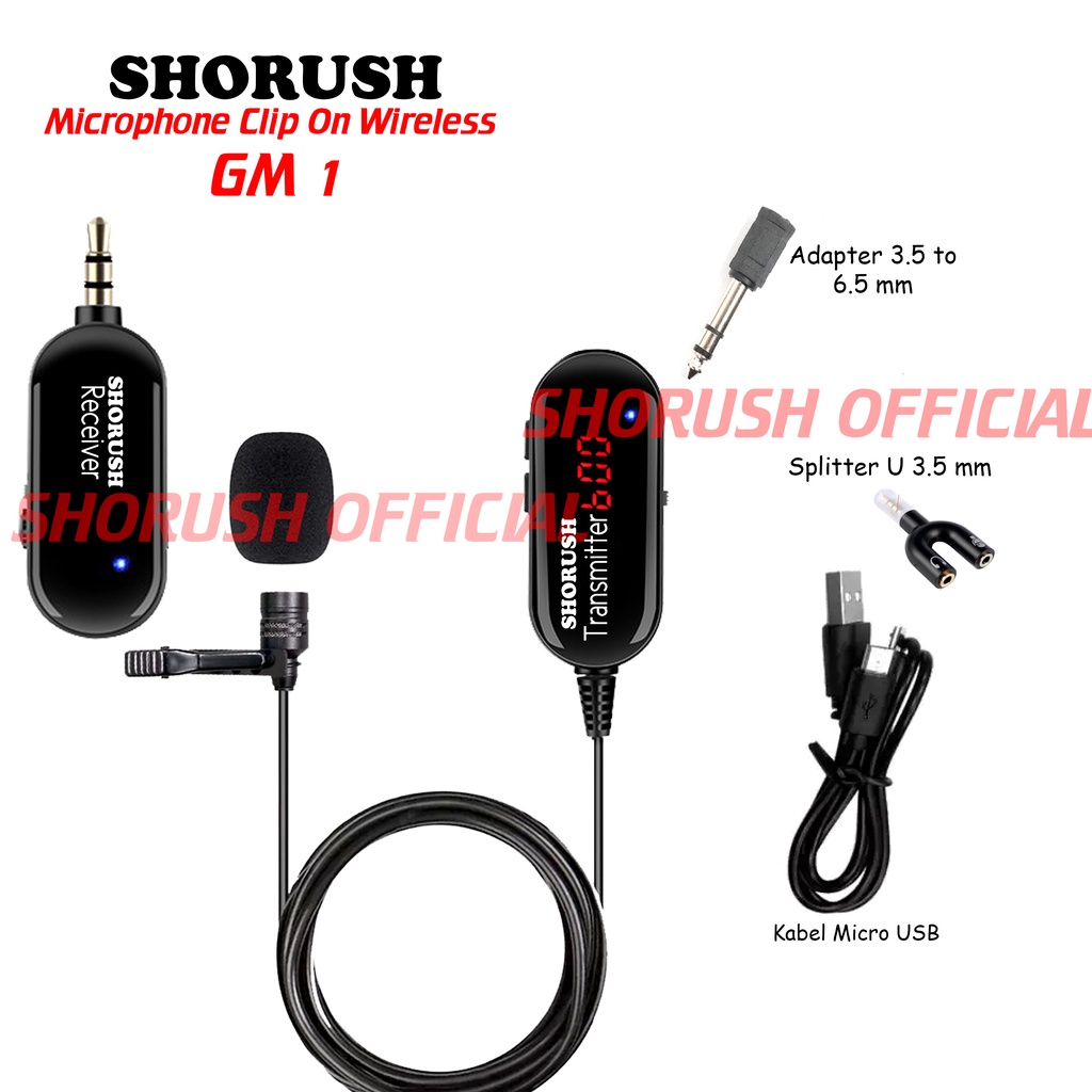 Shorush GM 1 Microphone Mic Clip On Wireless Jepit Imam Masjid UHF PRANK VLOG Untuk Smartphone HP Youtuber Camera Mirorrless Mixer Sound Card