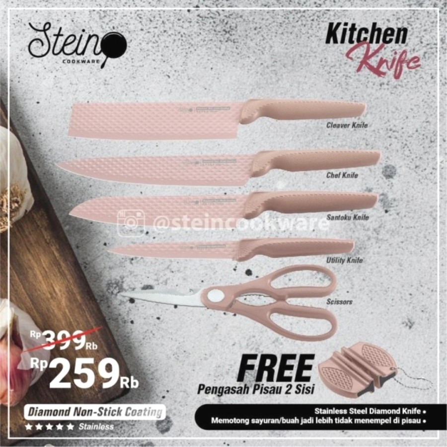 STEIN Cookware Diamond Kitchen Knife Set Pisau 6 in 1