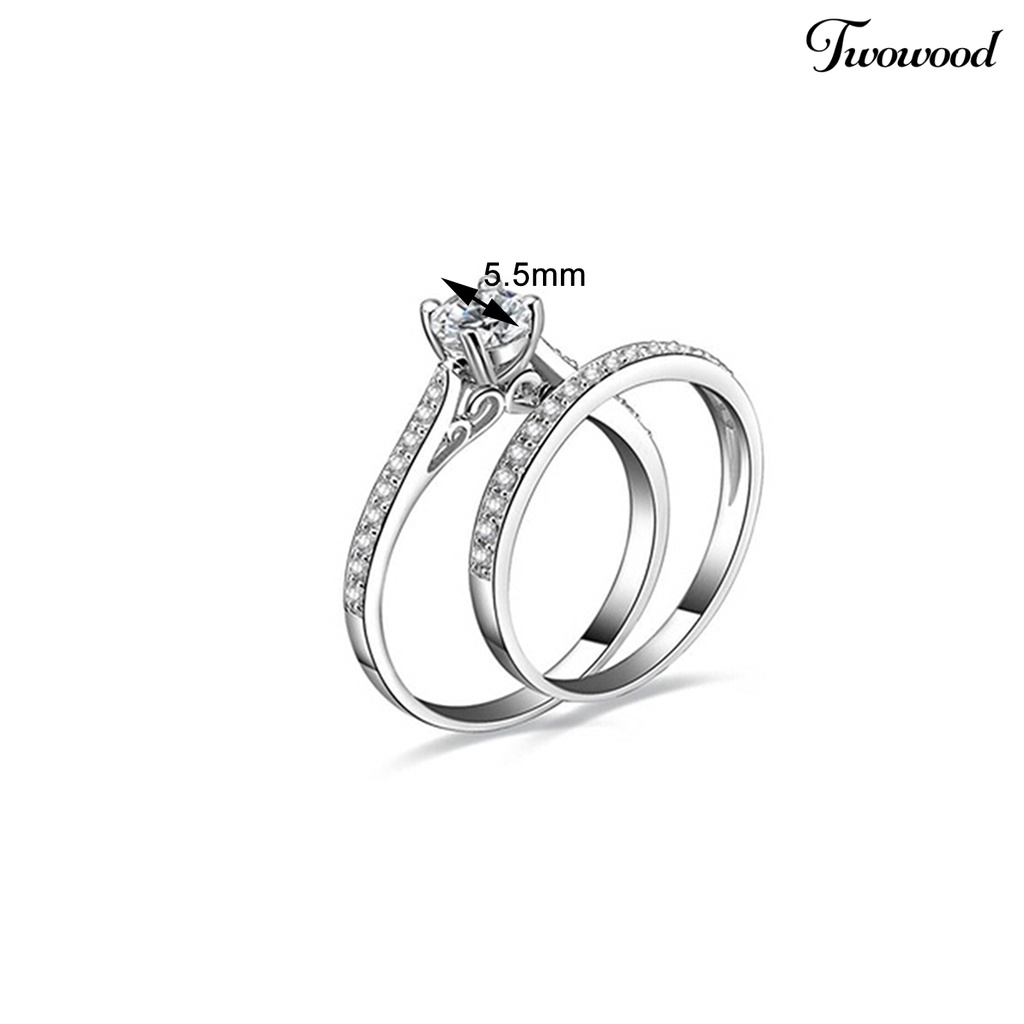 2pcs / Set Cincin Lapis Silver Hias Cubic Zirconia Untuk Pernikahan